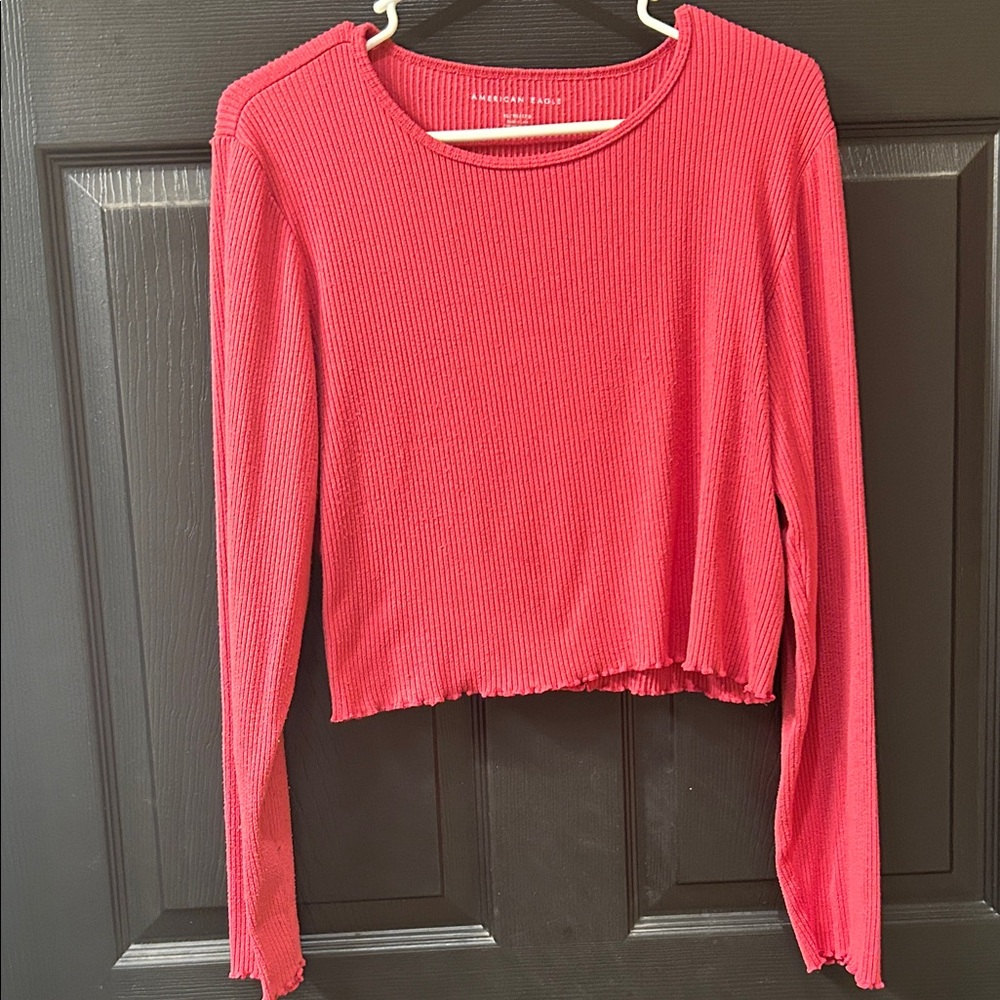 American Eagle Pink Ribbed Crop Top